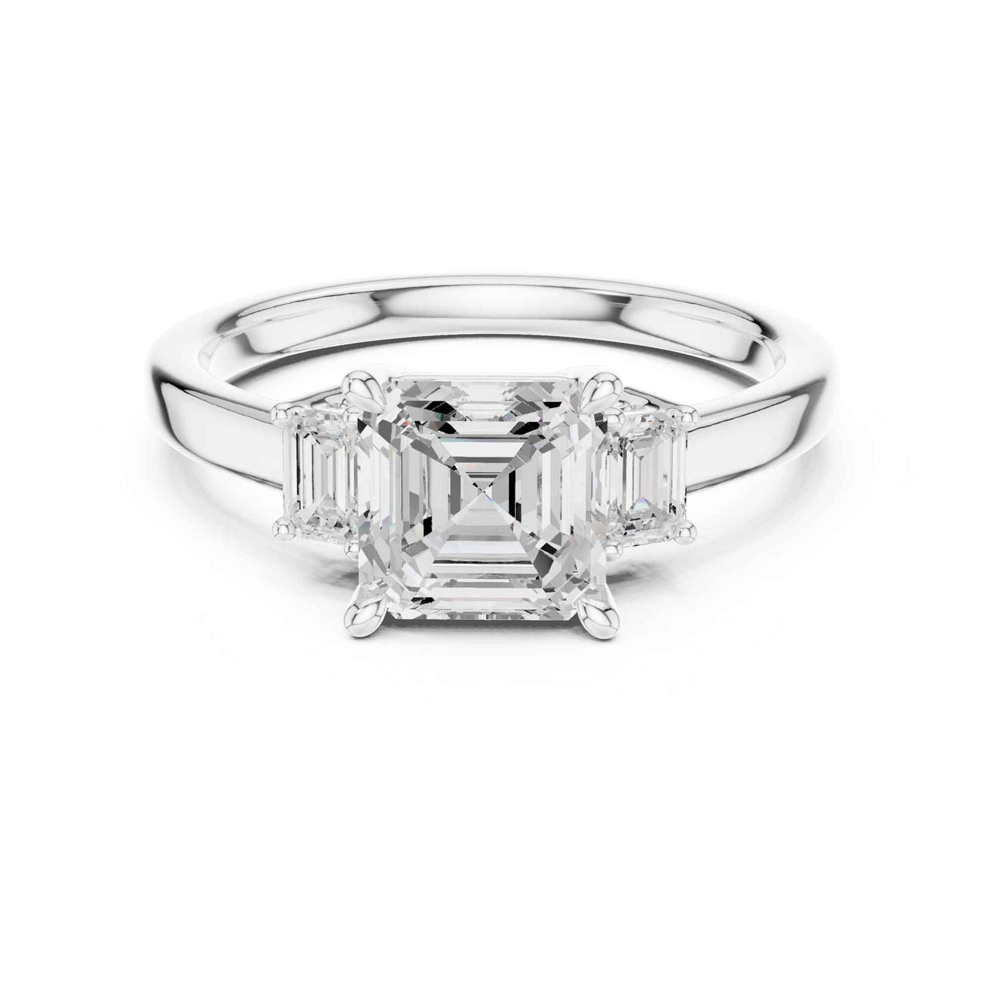 1.5 Carat Asscher Cut Lab Grown Diamond Three Stone Engagement Ring