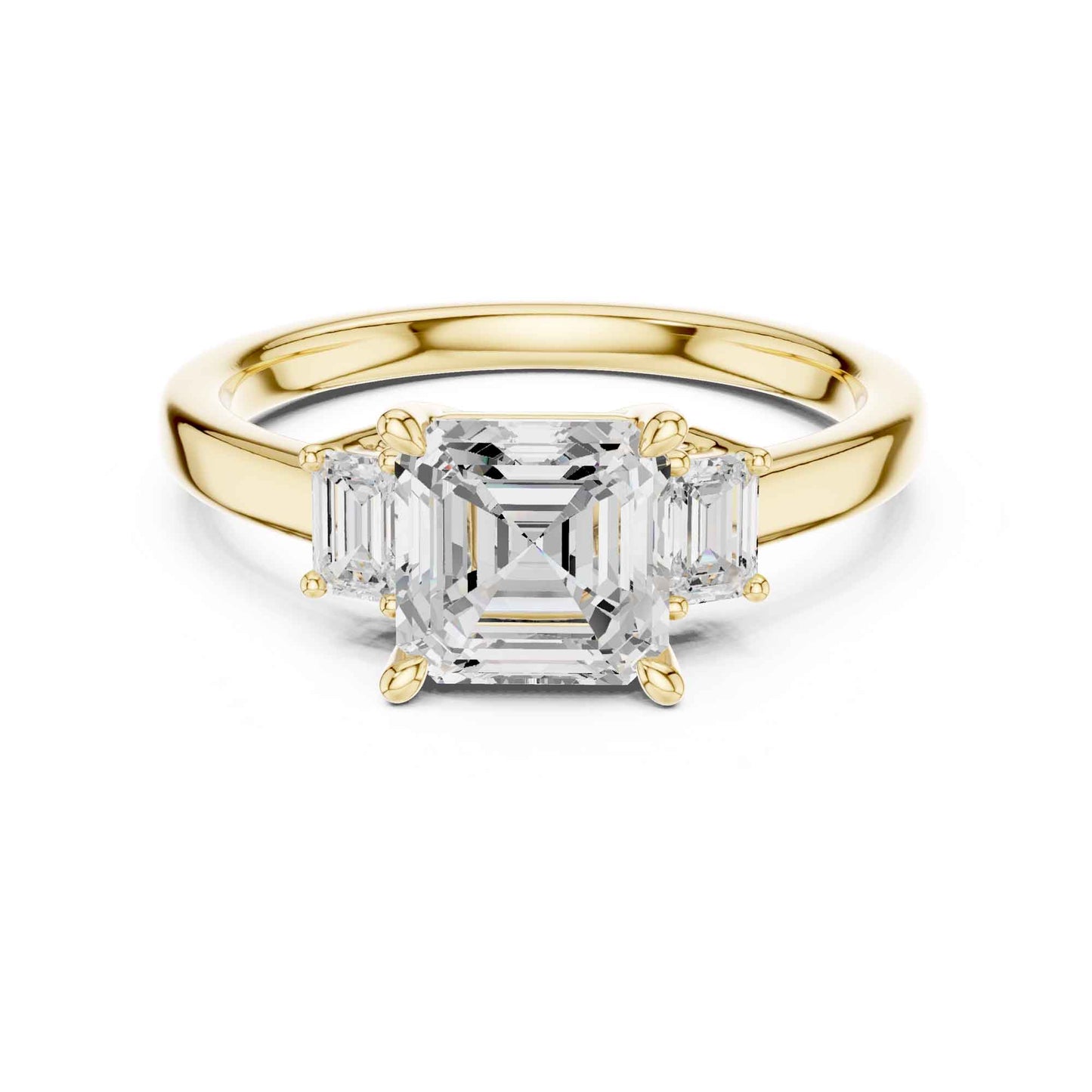 1.5 Carat Asscher Cut Lab Grown Diamond Three Stone Engagement Ring