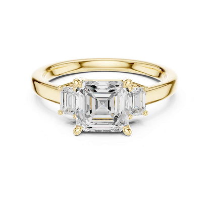 1.5 Carat Asscher Cut Lab Grown Diamond Three Stone Engagement Ring