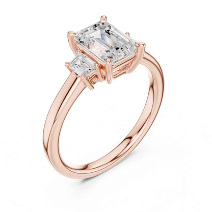 1.5 Carat Emerald Cut Lab Grown Diamond Three Stone Engagement Ring