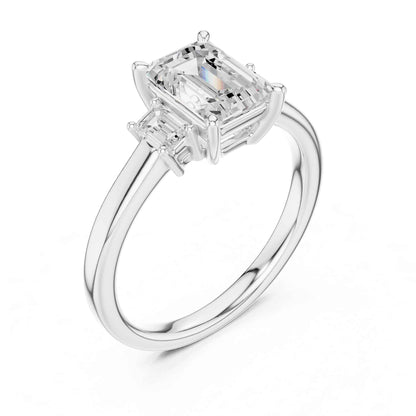 1.5 Carat Emerald Cut Lab Grown Diamond Three Stone Engagement Ring