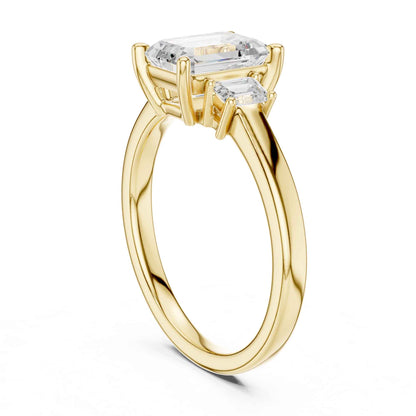 1.5 Carat Emerald Cut Lab Grown Diamond Three Stone Engagement Ring