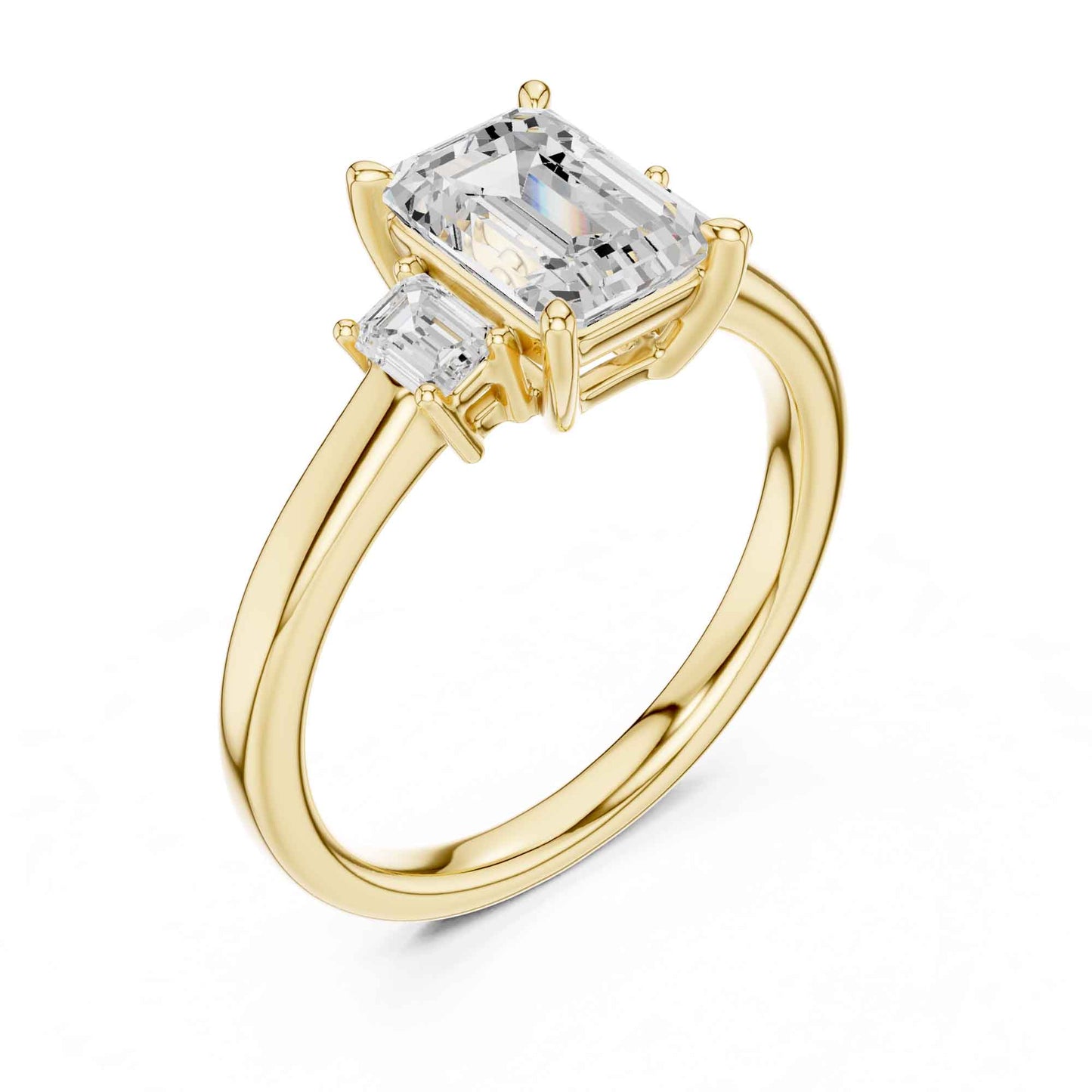 1.5 Carat Emerald Cut Lab Grown Diamond Three Stone Engagement Ring