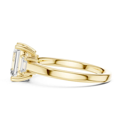 1.5 Carat Emerald Cut Lab Grown Diamond Three Stone Engagement Ring