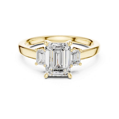 1.5 Carat Emerald Cut Lab Grown Diamond Three Stone Engagement Ring