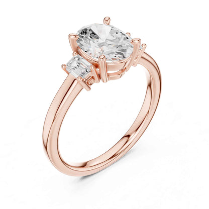 1.5 Carat Oval Cut Lab Grown Diamond Three Stone Engagement Ring with