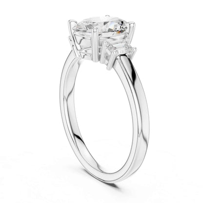 1.5 Carat Oval Cut Lab Grown Diamond Three Stone Engagement Ring with
