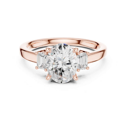 1.5 Carat Oval Cut Lab Grown Diamond Three Stone Engagement Ring with