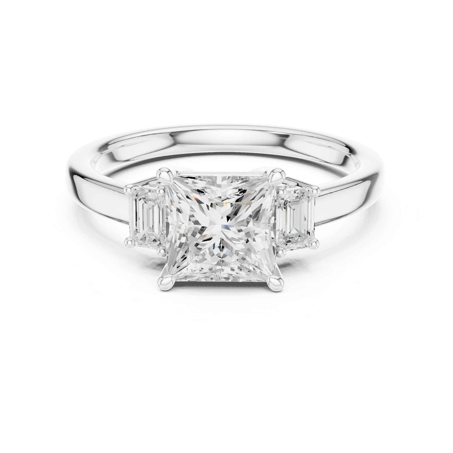 1.5 Carat  Princess Cut Lab Grown Diamond Three Stone Engagement Ring