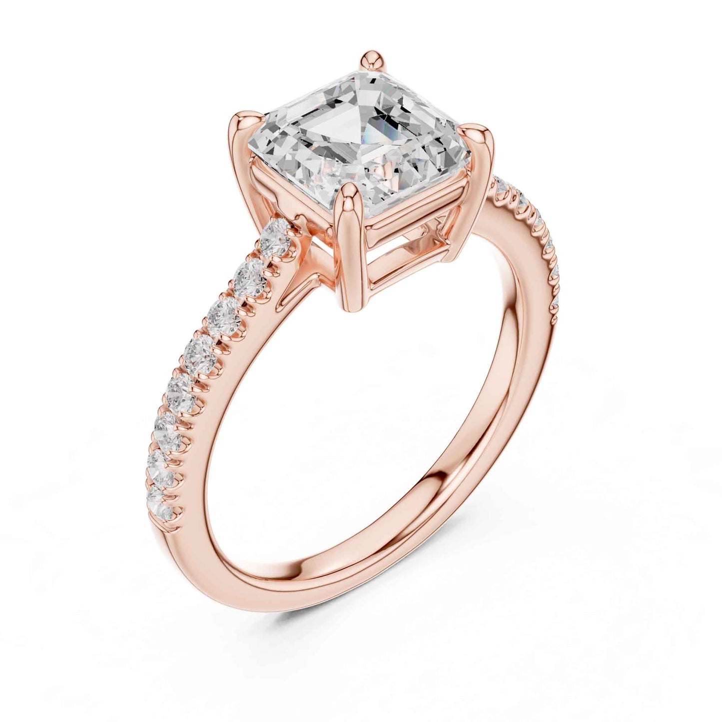 2 Carat Asscher Cut Lab Grown Diamond Pavé Engagement Ring