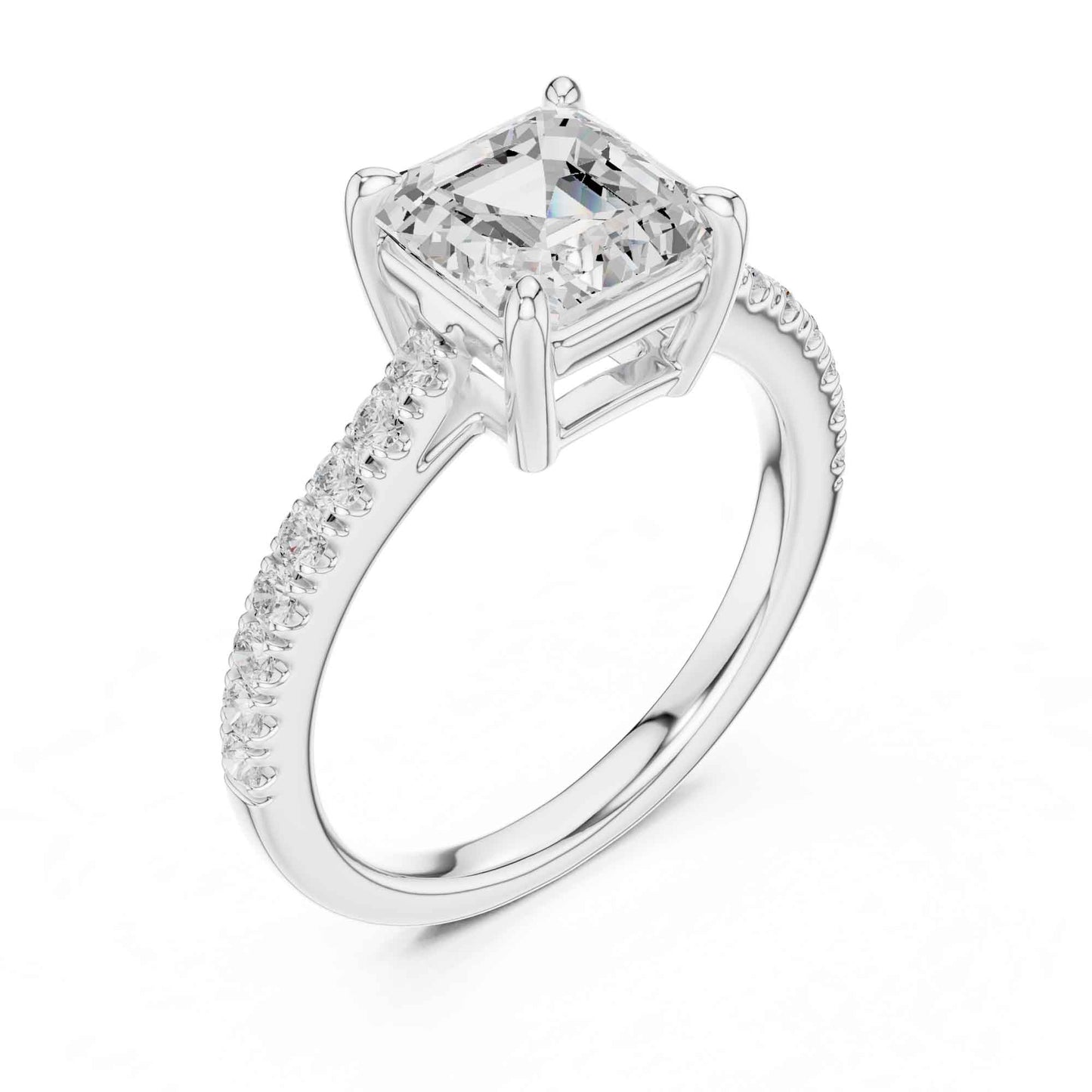 2 Carat Asscher Cut Lab Grown Diamond Pavé Engagement Ring