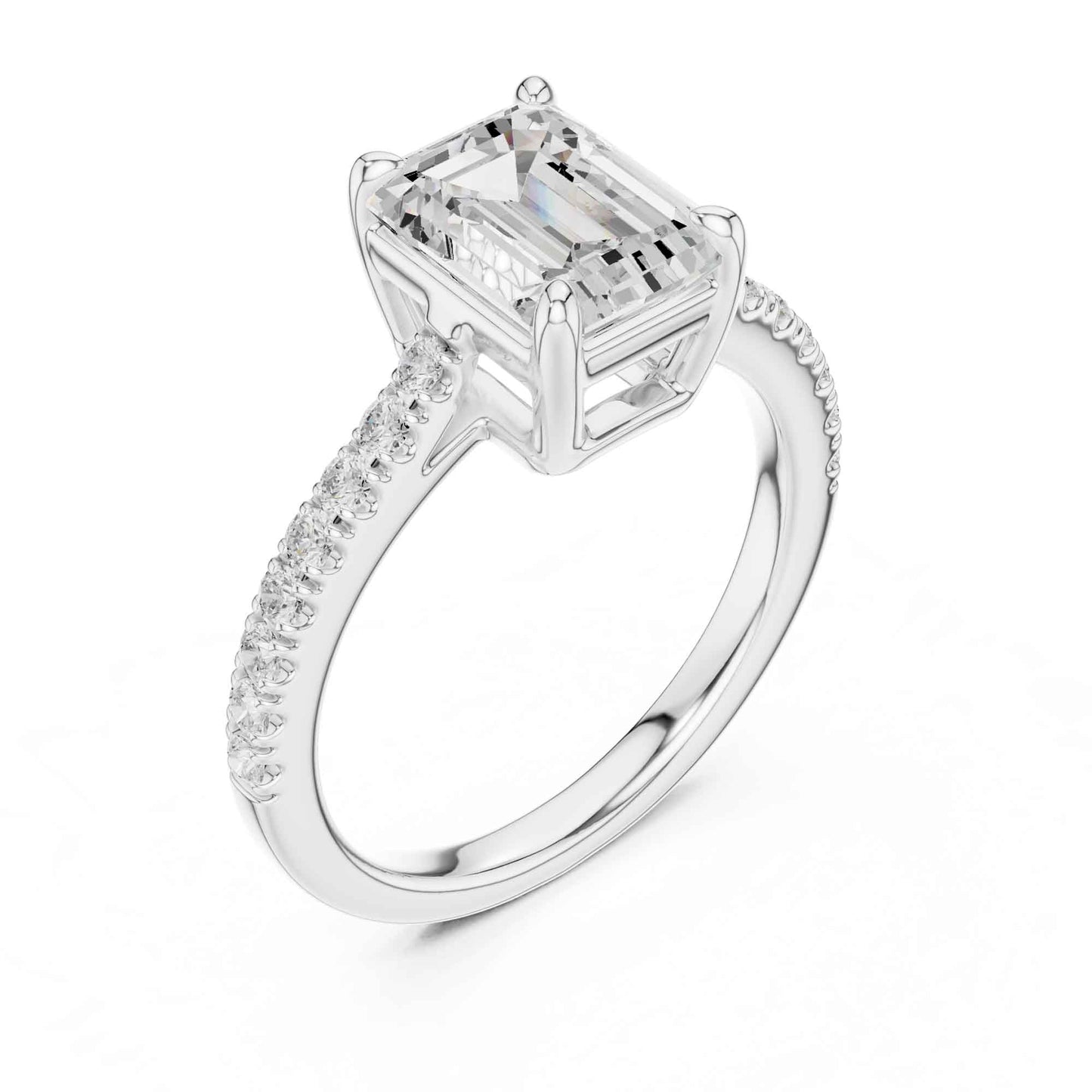 2 Carat Emerald Cut Lab Grown Diamond Pavé Engagement Ring