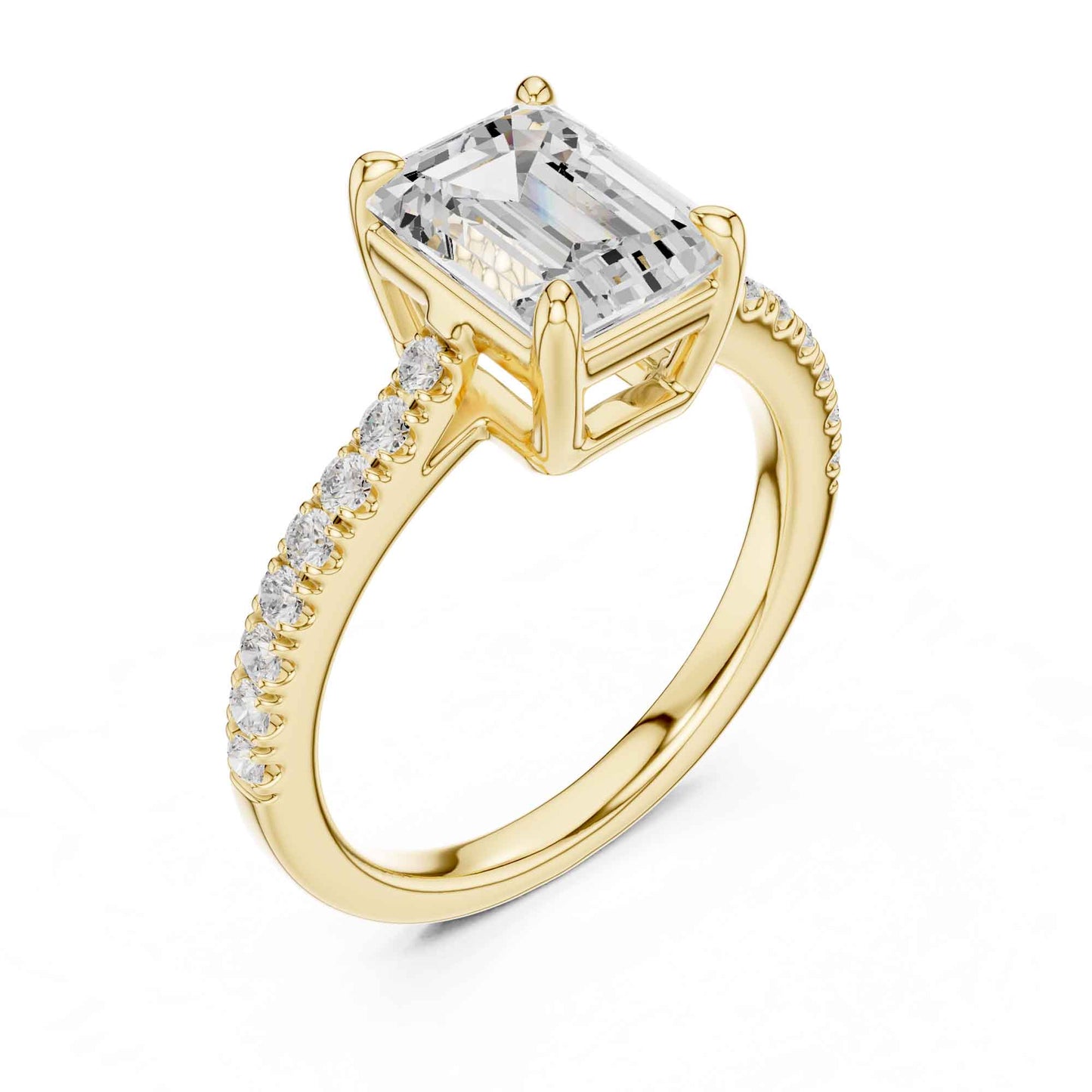 2 Carat Emerald Cut Lab Grown Diamond Pavé Engagement Ring