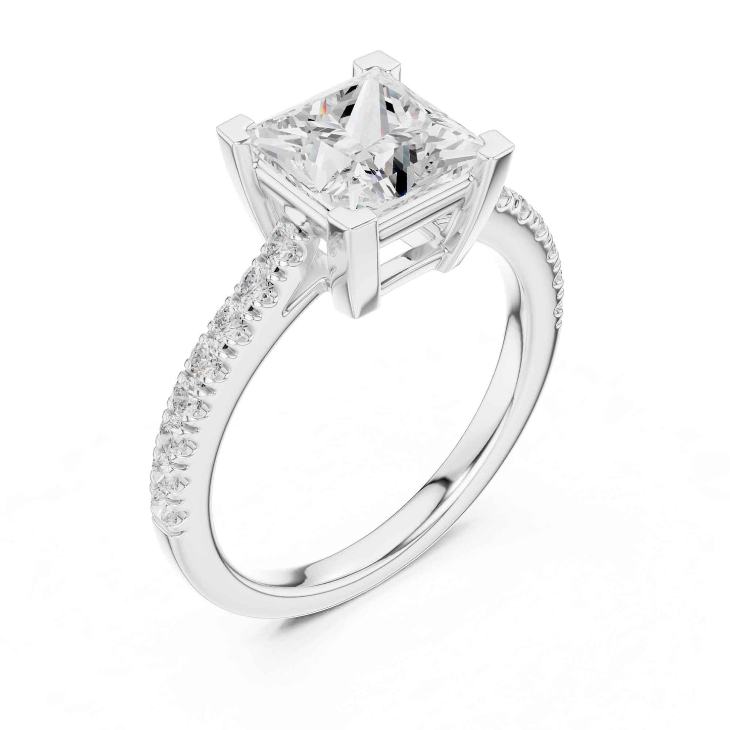 2 Carat Princess Cut Lab Grown Diamond Pavé Ring