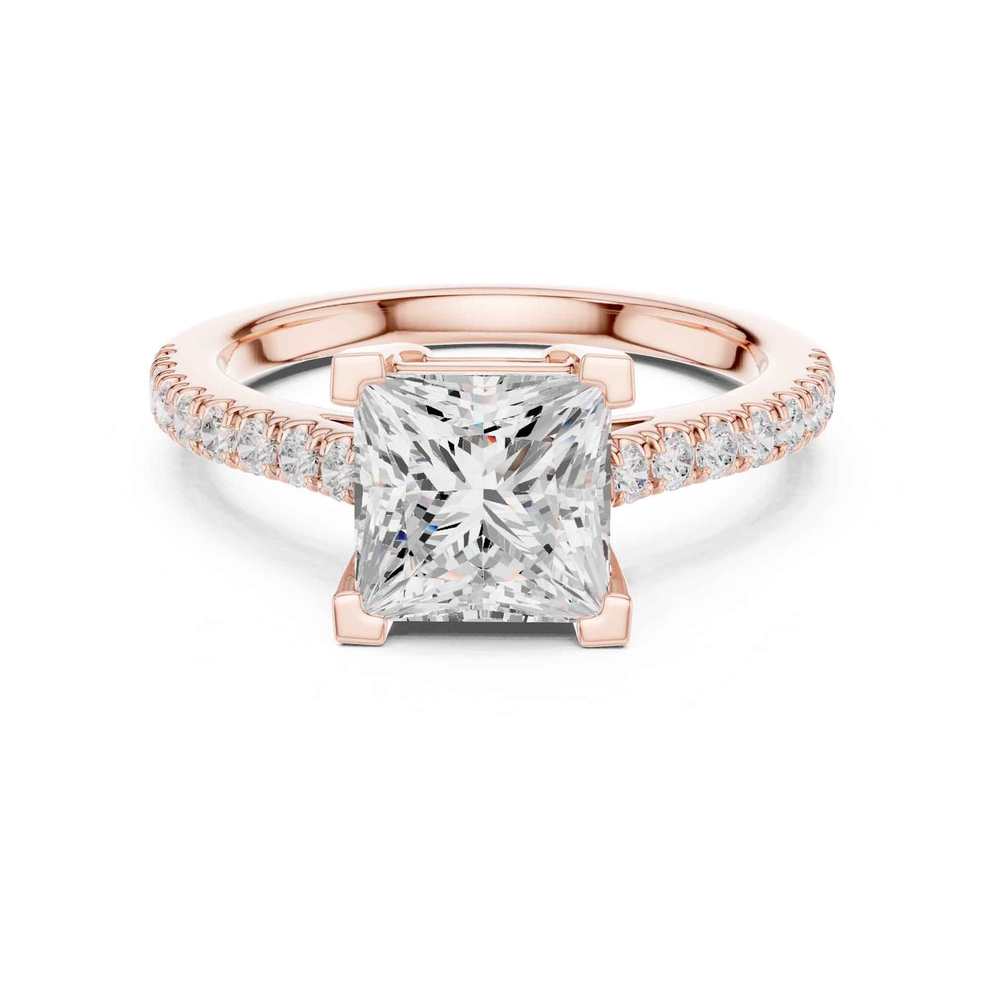 2 Carat Princess Cut Lab Grown Diamond Pavé Ring