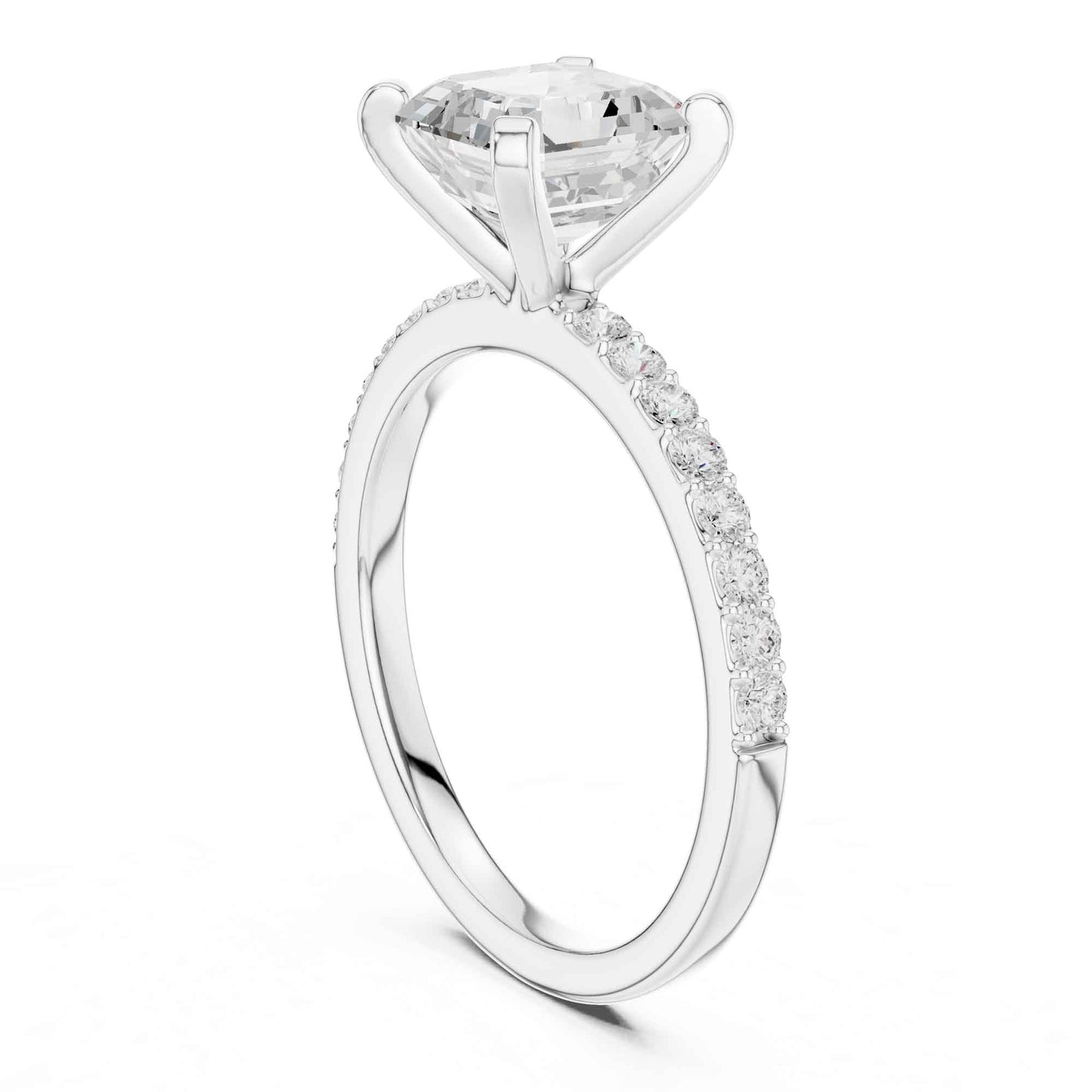 2 Carat Asscher Cut Lab Grown Diamond Pavé Engagement Ring
