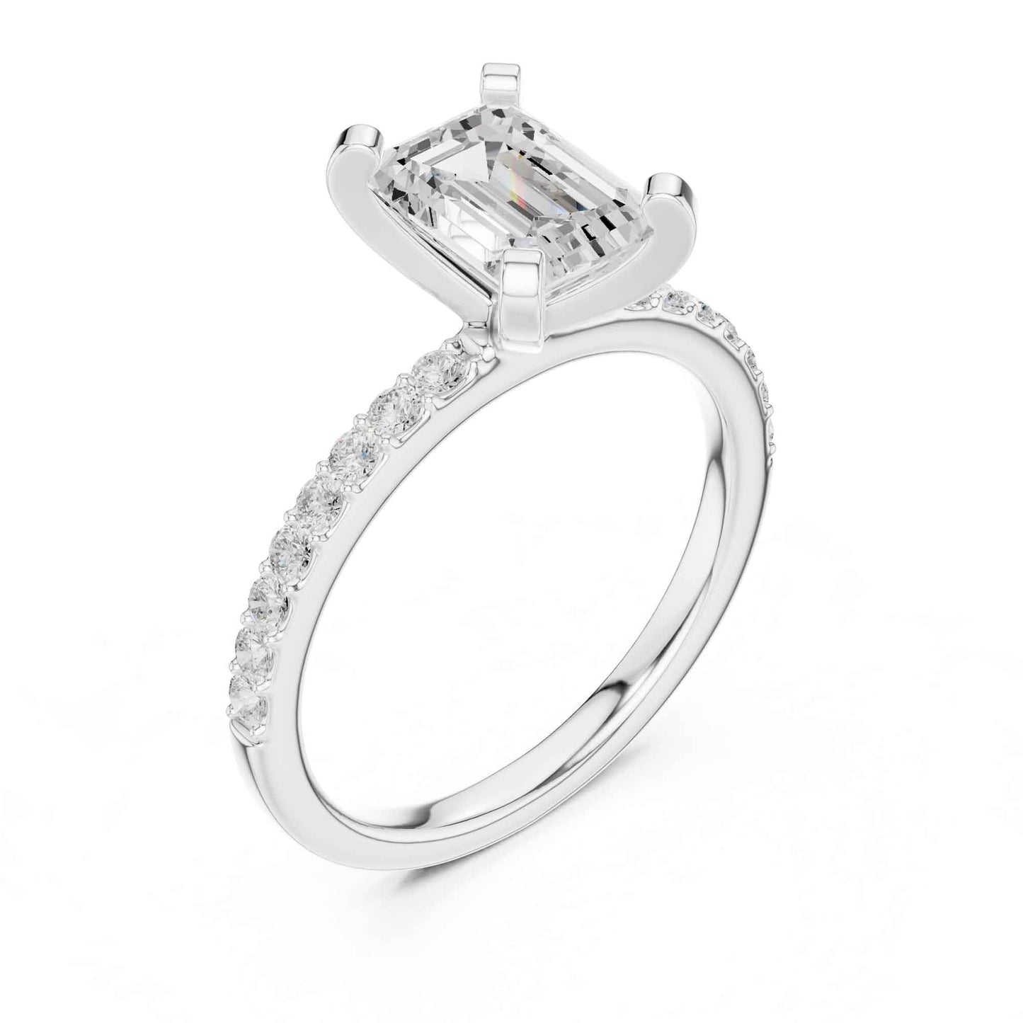 2 Carat Emerald Cut Lab Grown Diamond Pavé Engagement Ring