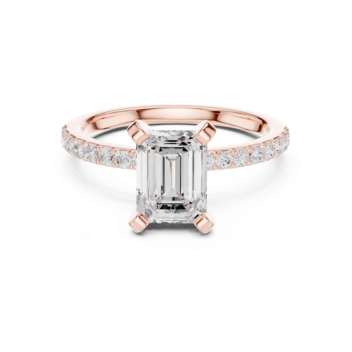 2 Carat Emerald Cut Lab Grown Diamond Pavé Engagement Ring