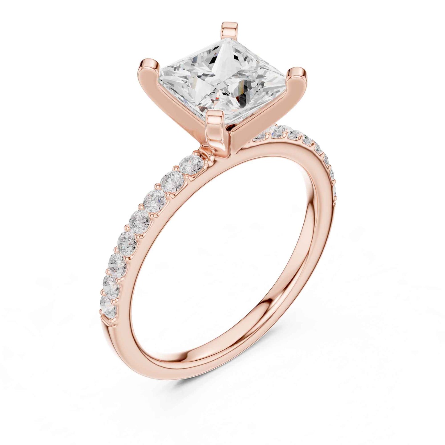 2 Carat Princess Lab Grown Diamond Solitaire Engagement Ring with Diamond Accent Band