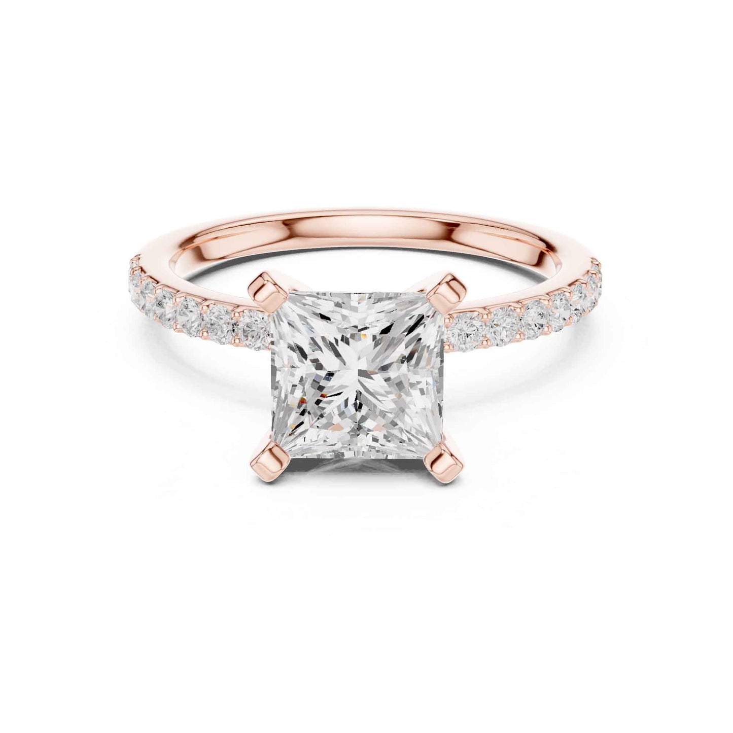 2 Carat Princess Lab Grown Diamond Solitaire Engagement Ring with Diamond Accent Band