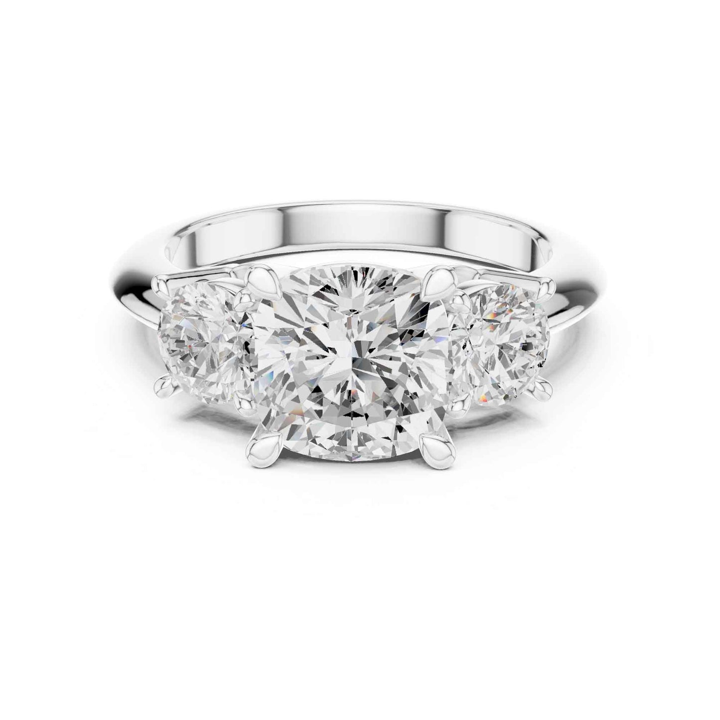 2.5 Carat Cushion Cut Diamond Three-Stone Engagement Ring with Round Side Stones