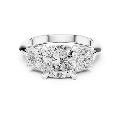 2.5 Carat Cushion Cut Diamond Three-Stone Engagement Ring with Round Side Stones