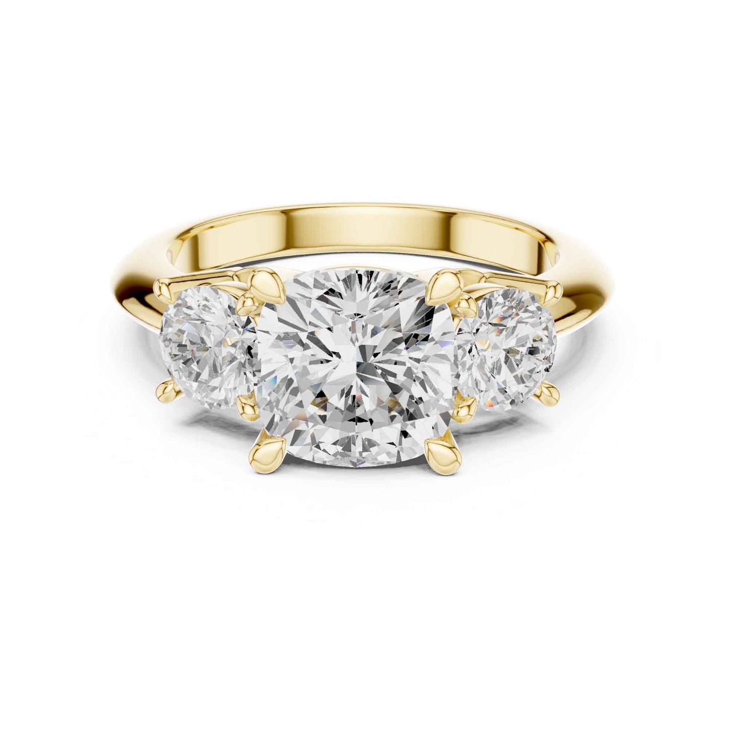2.5 Carat Cushion Cut Diamond Three-Stone Engagement Ring with Round Side Stones
