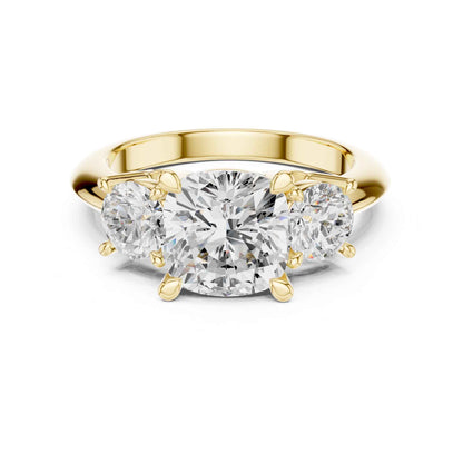 2.5 Carat Cushion Cut Diamond Three-Stone Engagement Ring with Round Side Stones