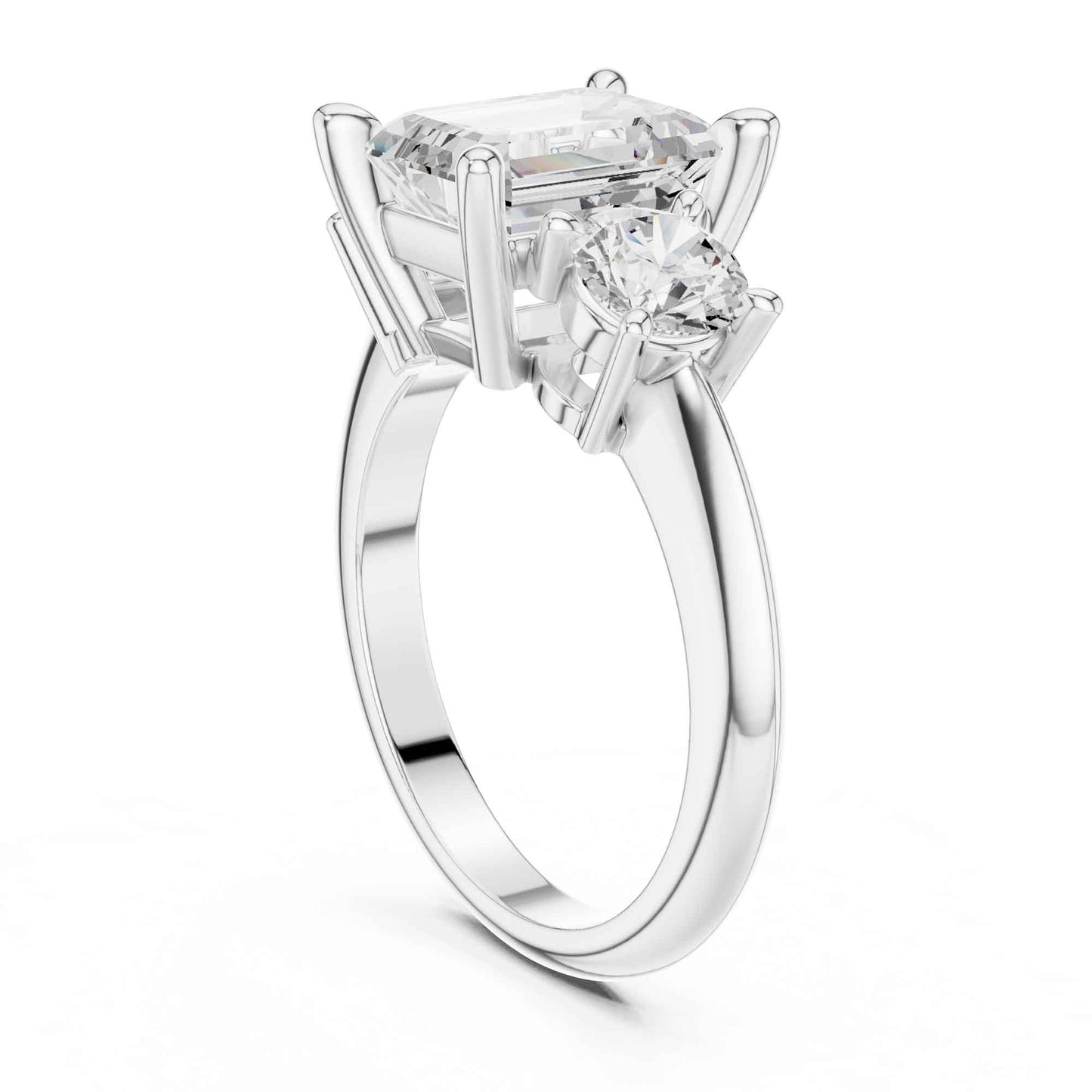 2.5 Carat Emerald Cut Diamond Three-Stone Engagement Ring with Round Side Stones