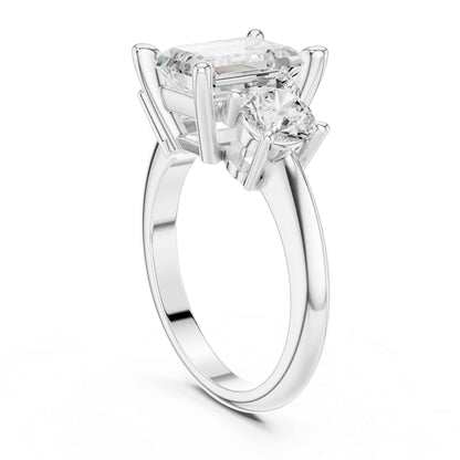 2.5 Carat Emerald Cut Diamond Three-Stone Engagement Ring with Round Side Stones