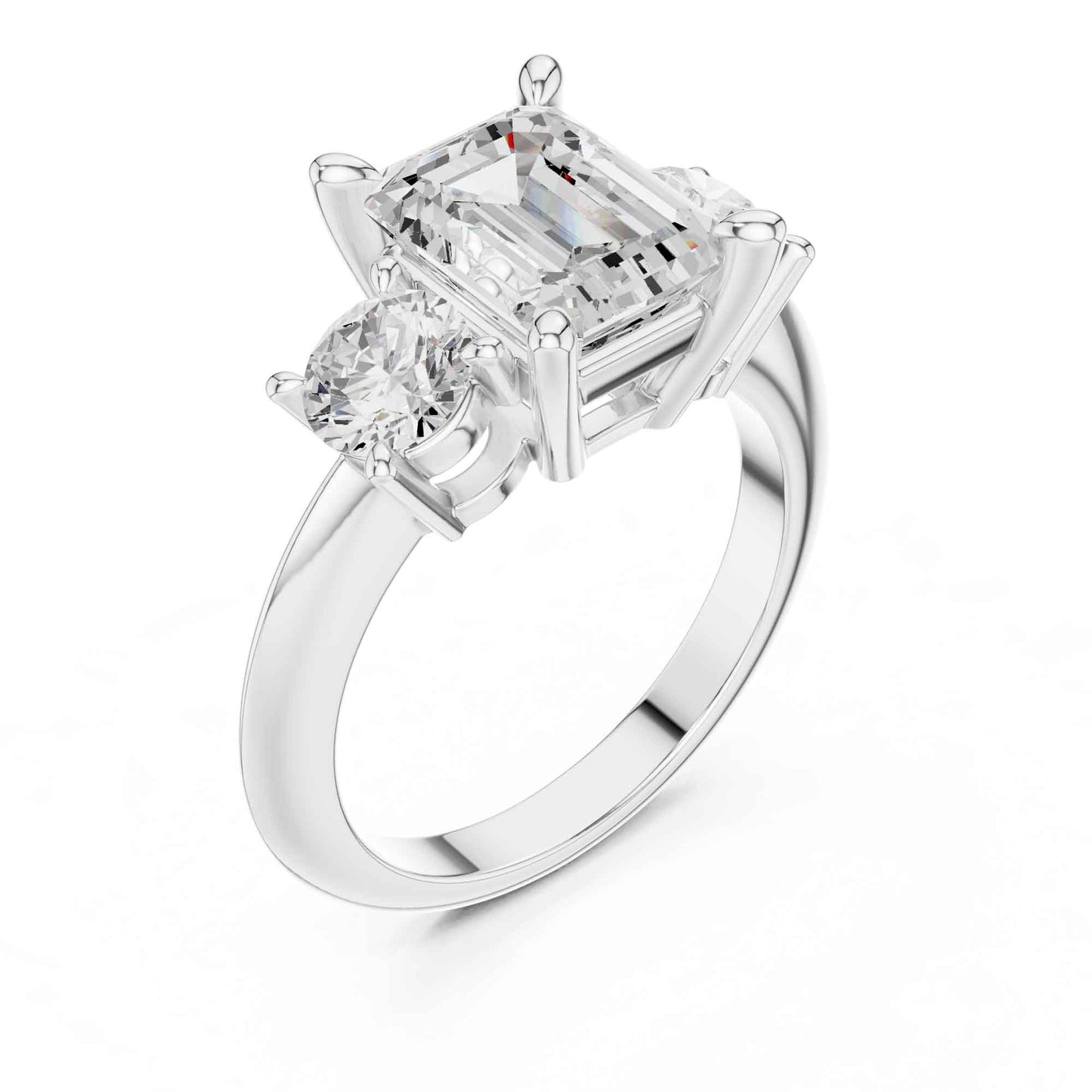 2.5 Carat Emerald Cut Diamond Three-Stone Engagement Ring with Round Side Stones