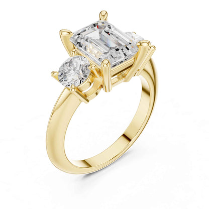 2.5 Carat Emerald Cut Diamond Three-Stone Engagement Ring with Round Side Stones