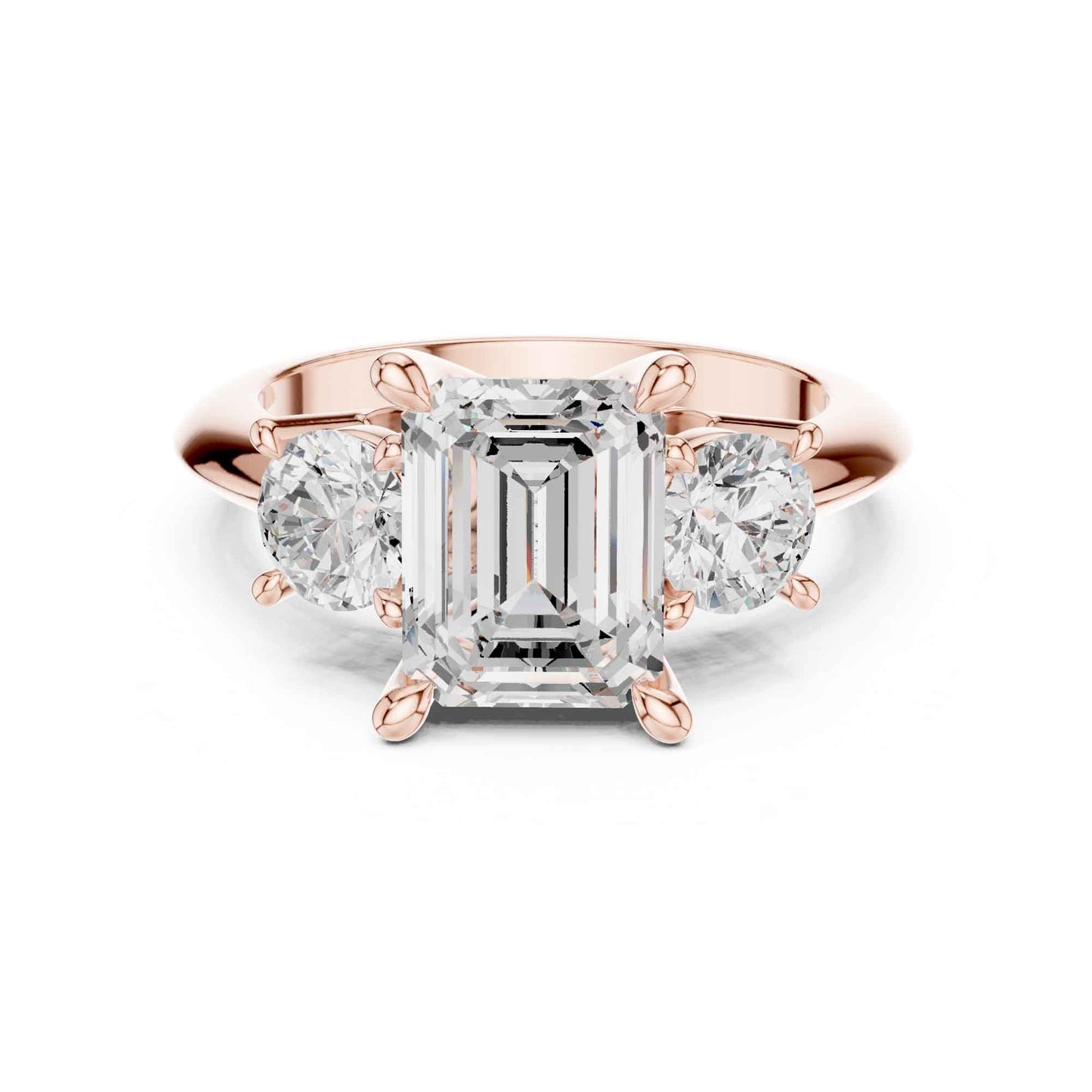 2.5 Carat Emerald Cut Diamond Three-Stone Engagement Ring with Round Side Stones