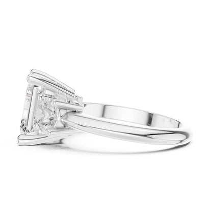 2.5 Carat Emerald Cut Diamond Three-Stone Engagement Ring with Round Side Stones