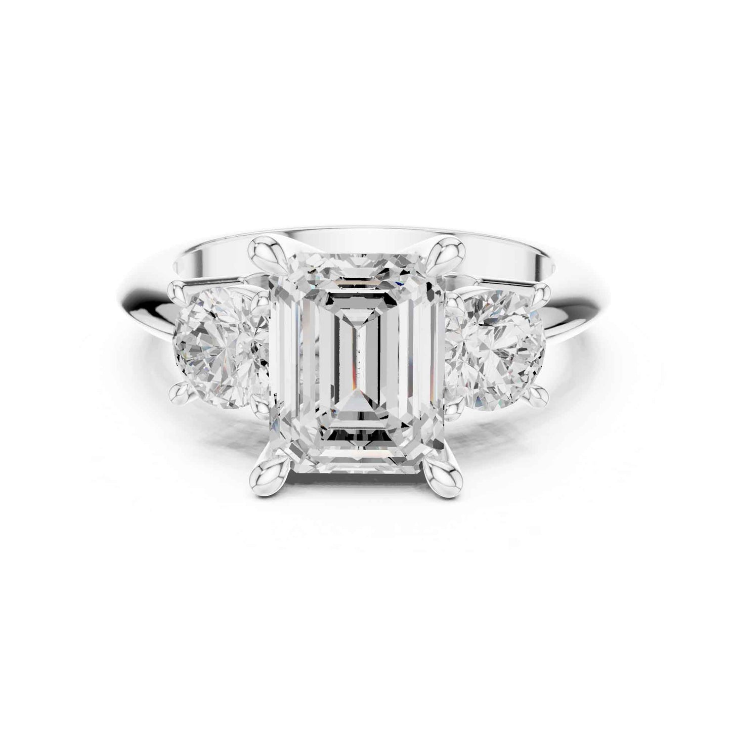 2.5 Carat Emerald Cut Diamond Three-Stone Engagement Ring with Round Side Stones
