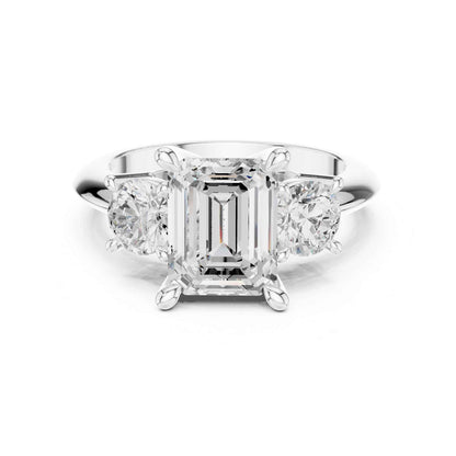2.5 Carat Emerald Cut Diamond Three-Stone Engagement Ring with Round Side Stones
