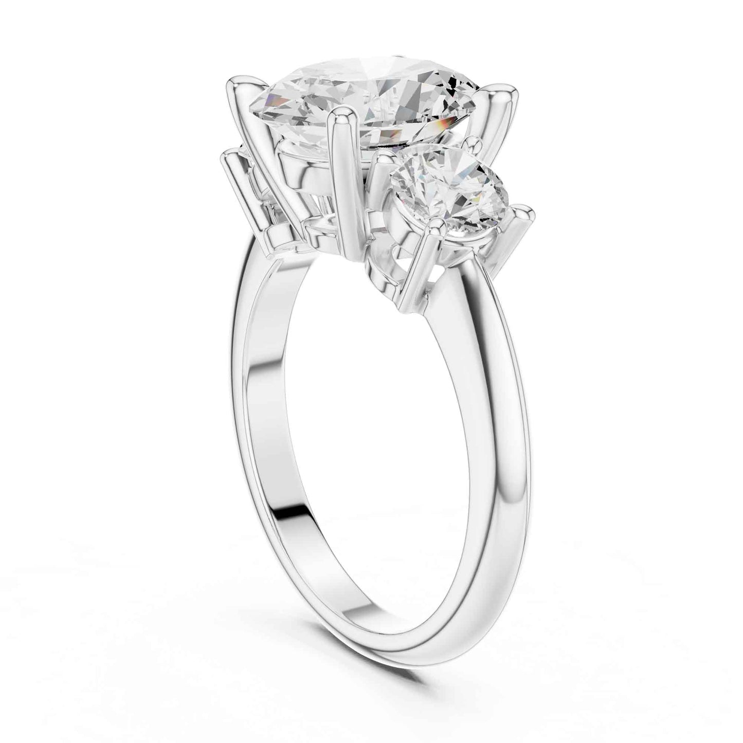 2.5 Carat Oval Diamond Three-Stone Engagement Ring with Round Side Stones