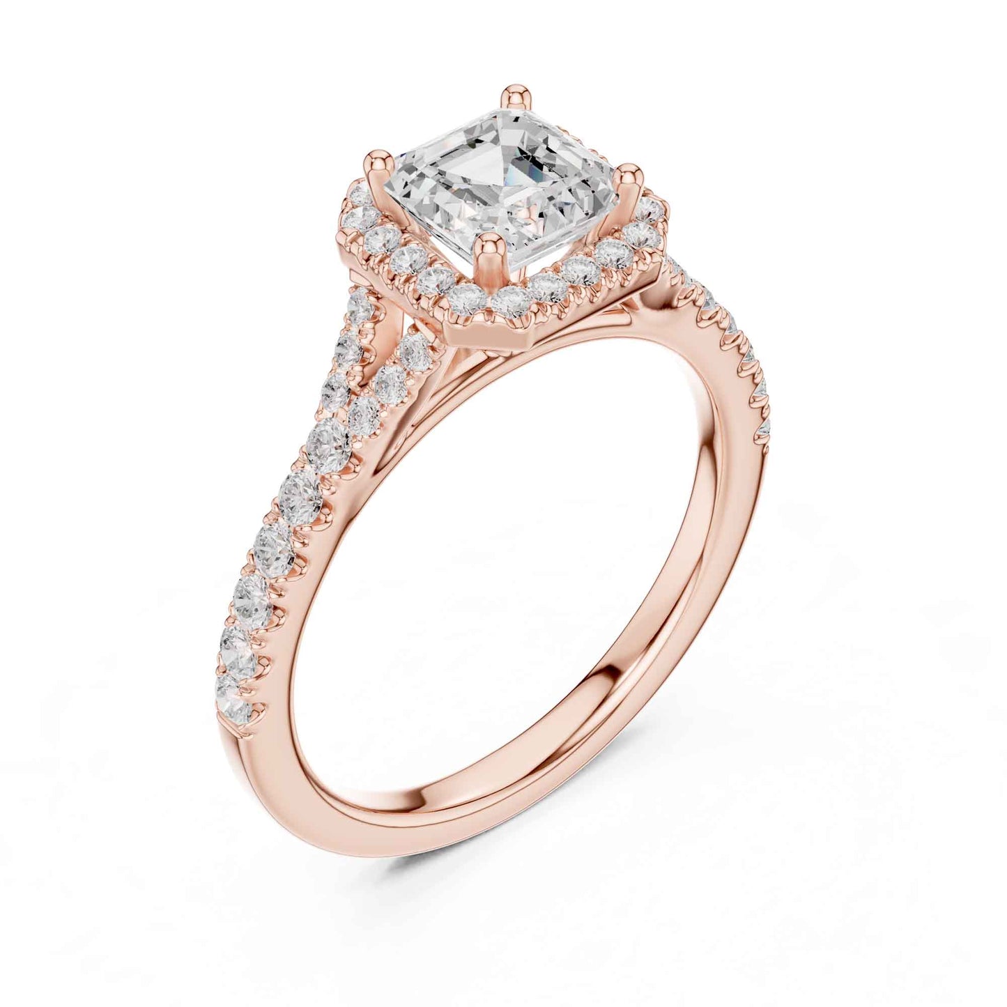 1 Carat Asscher Cut Diamond Halo Engagement Ring with Pavé Band