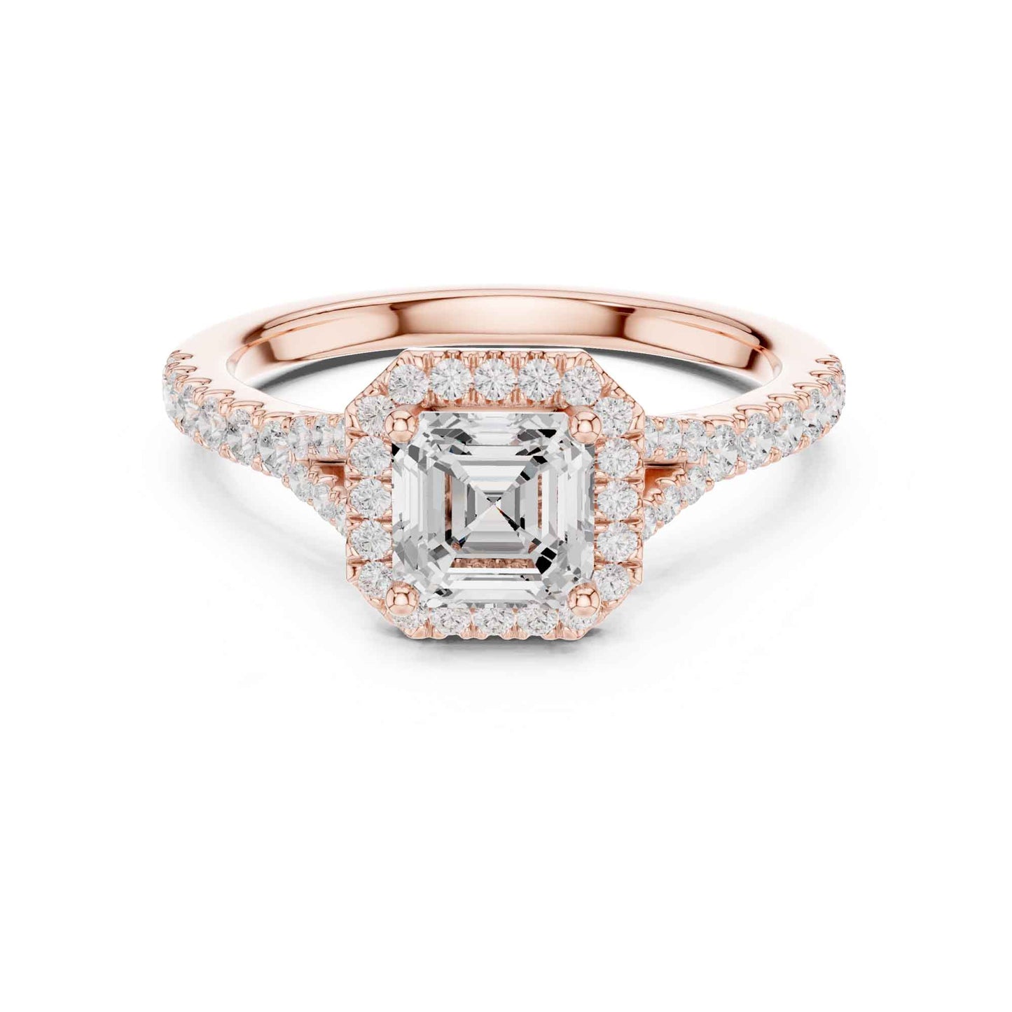 1 Carat Asscher Cut Diamond Halo Engagement Ring with Pavé Band