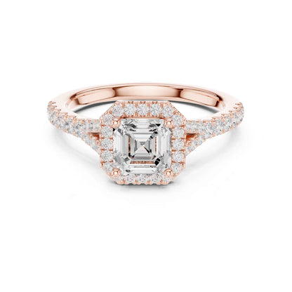 1 Carat Asscher Cut Diamond Halo Engagement Ring with Pavé Band