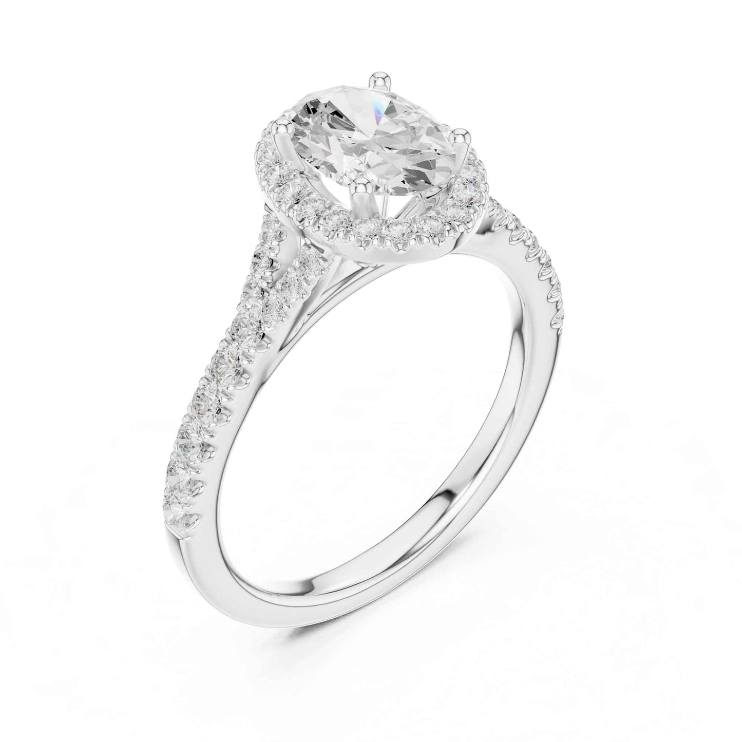 1 Carat Oval Cut Diamond Halo Engagement Ring with Pavé Band