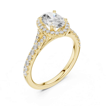 1 Carat Oval Cut Diamond Halo Engagement Ring with Pavé Band