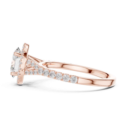 1 Carat Oval Cut Diamond Halo Engagement Ring with Pavé Band