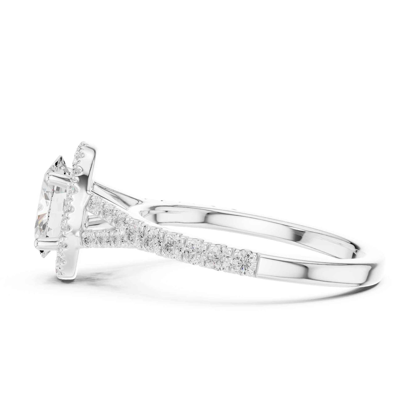 1 Carat Oval Cut Diamond Halo Engagement Ring with Pavé Band