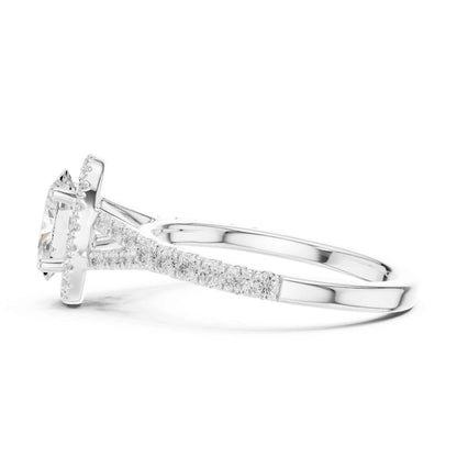 1 Carat Oval Cut Diamond Halo Engagement Ring with Pavé Band