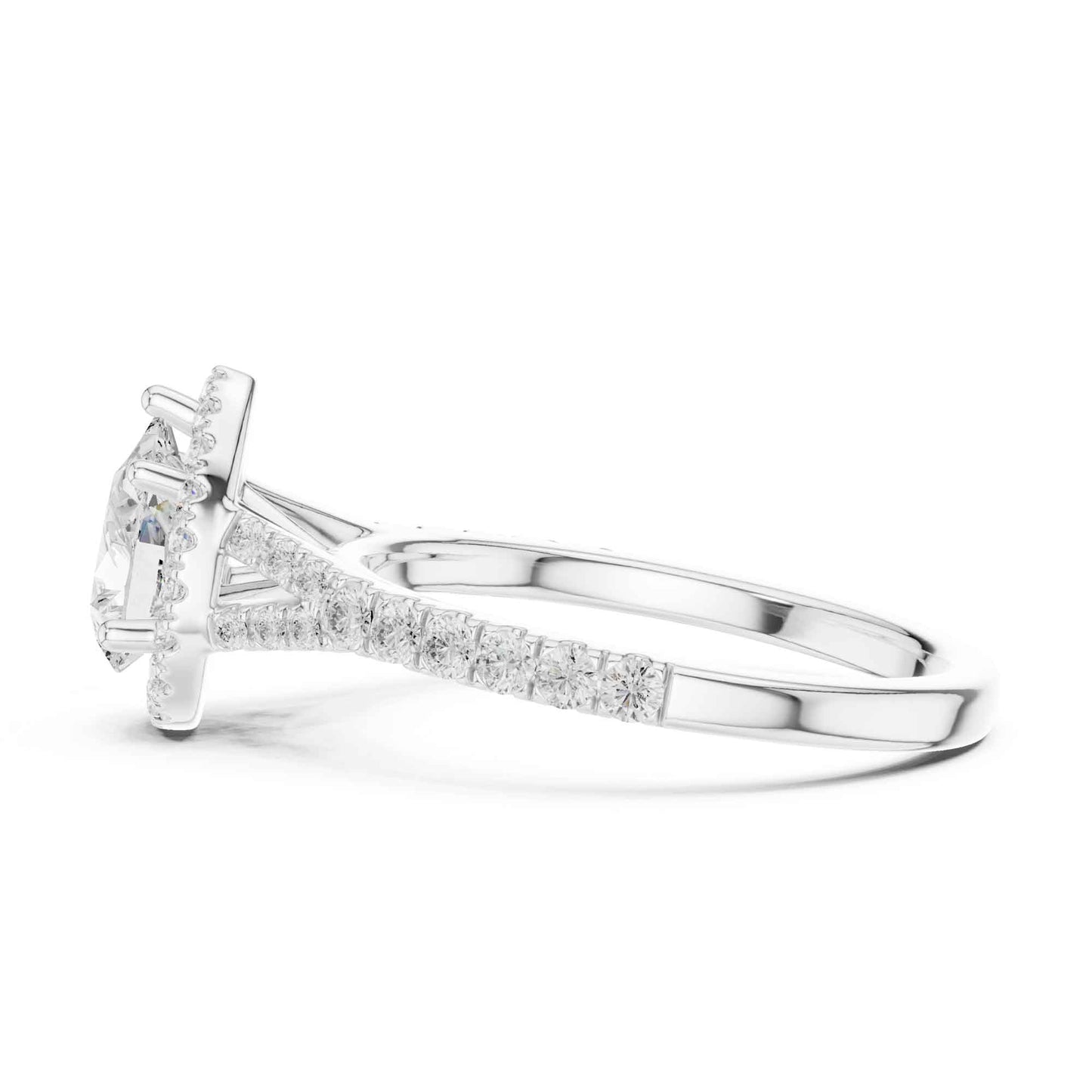 1 Carat Pear Diamond Engagement Ring with Cushion Halo and Diamond-Set Band