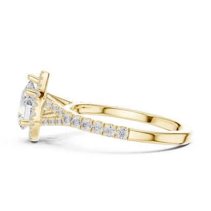 1 Carat Pear Diamond Engagement Ring with Cushion Halo and Diamond-Set Band
