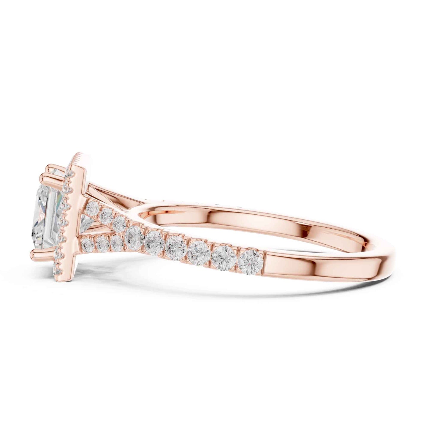 1 Carat Princess Cut Engagement Ring with Cushion Halo and Diamond-Set Band