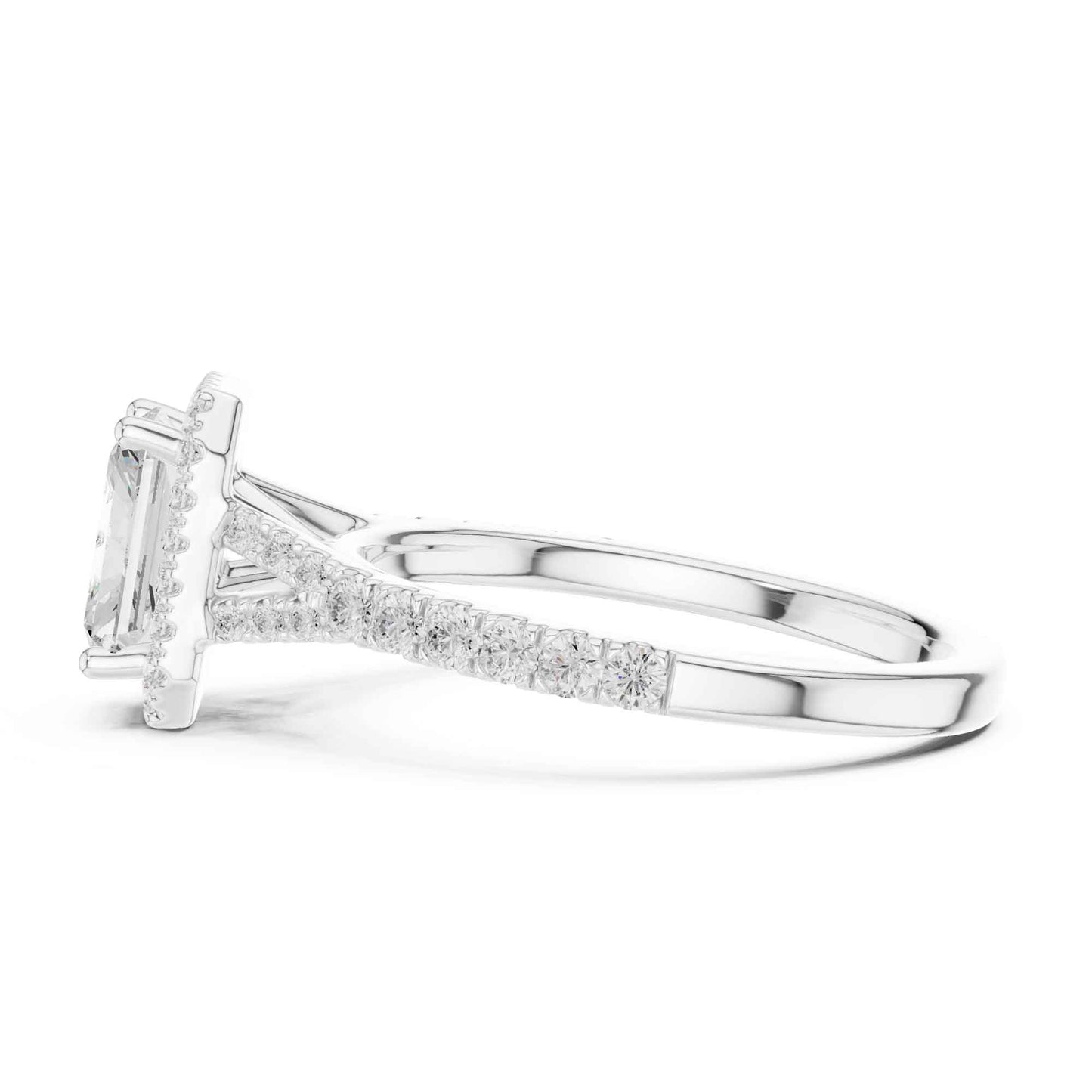 1 Carat Radiant Cut Engagement Ring with Halo and Diamond-Set Band