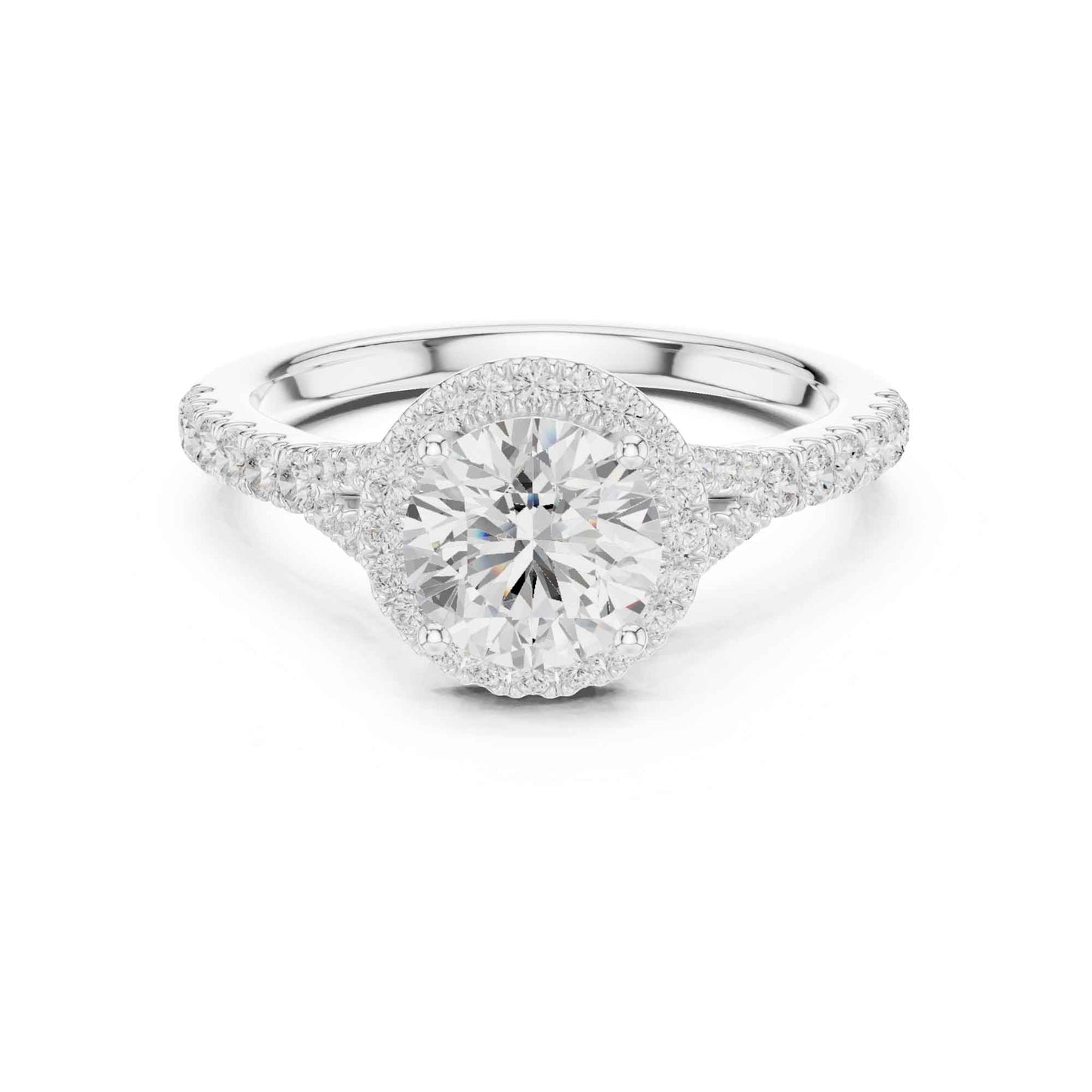 1 Carat Classic Round Diamond Halo Ring with Pavé Accents